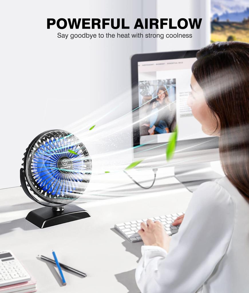 JZCreater Quiet USB Desk Fan with Angle 3 Speed USB Mini Heatstroke Suitable for and Car 360° Adjustment, Settings, Ultra-Low Noise, Powered,
