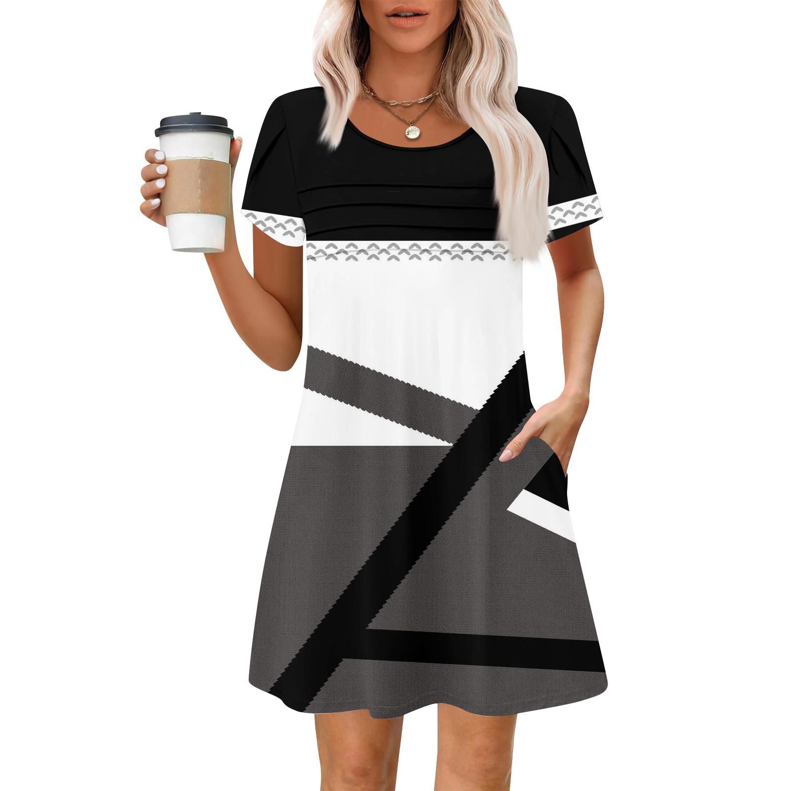 

Женские летние повседневные лепестковые узкие полосатые плиссированные однотонные платья S чёрный