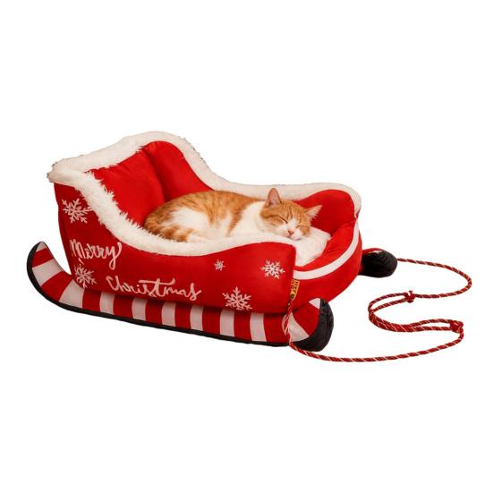 Weihnachten Plüsch Schlitten Haustierbett Indoor Klein Mittel Hund Katze Sofa Bett Winter Warm Flauschig Kätzchen Welpe Schlafnest Haustierbedarf