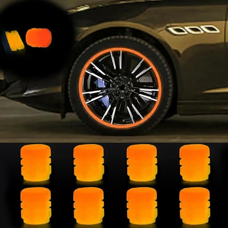 100PCS Glow-in-The-Dark Car Tire Valve Cap Luminous Night Rider Covers Universal Fluorescent Waterproof Lights Stem Caps for Most Vehicle Tires