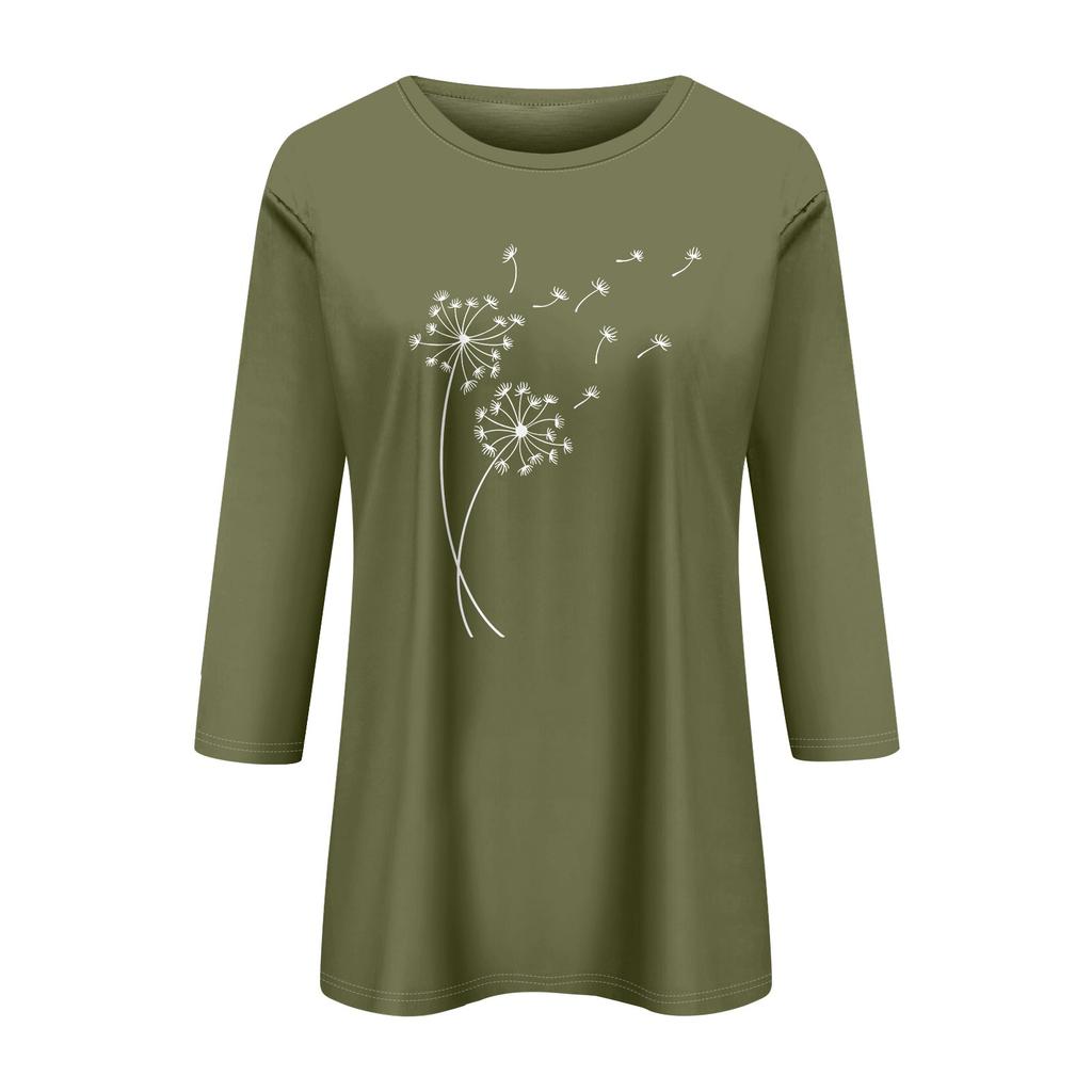 Damenmode, lässig, bedruckt, sieben Ärmel, Rundhalsausschnitt