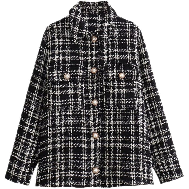 

Fashion Style 2023 Autumn New Women s Clothing Stylish Gingham Texture Shirt Coat 7958116 093 Black L