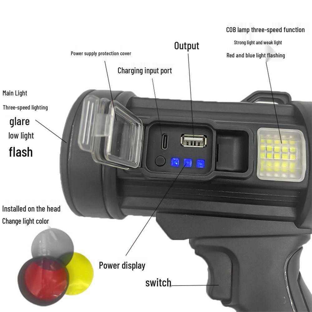 High Brightness Outdoor Spotlight: Long-Range Flashlight with Power Bank & Extended Battery Life