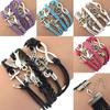 Women Retro  Skull Music Pigeon Faux Leather Charm Bracelet Bangle Cuff