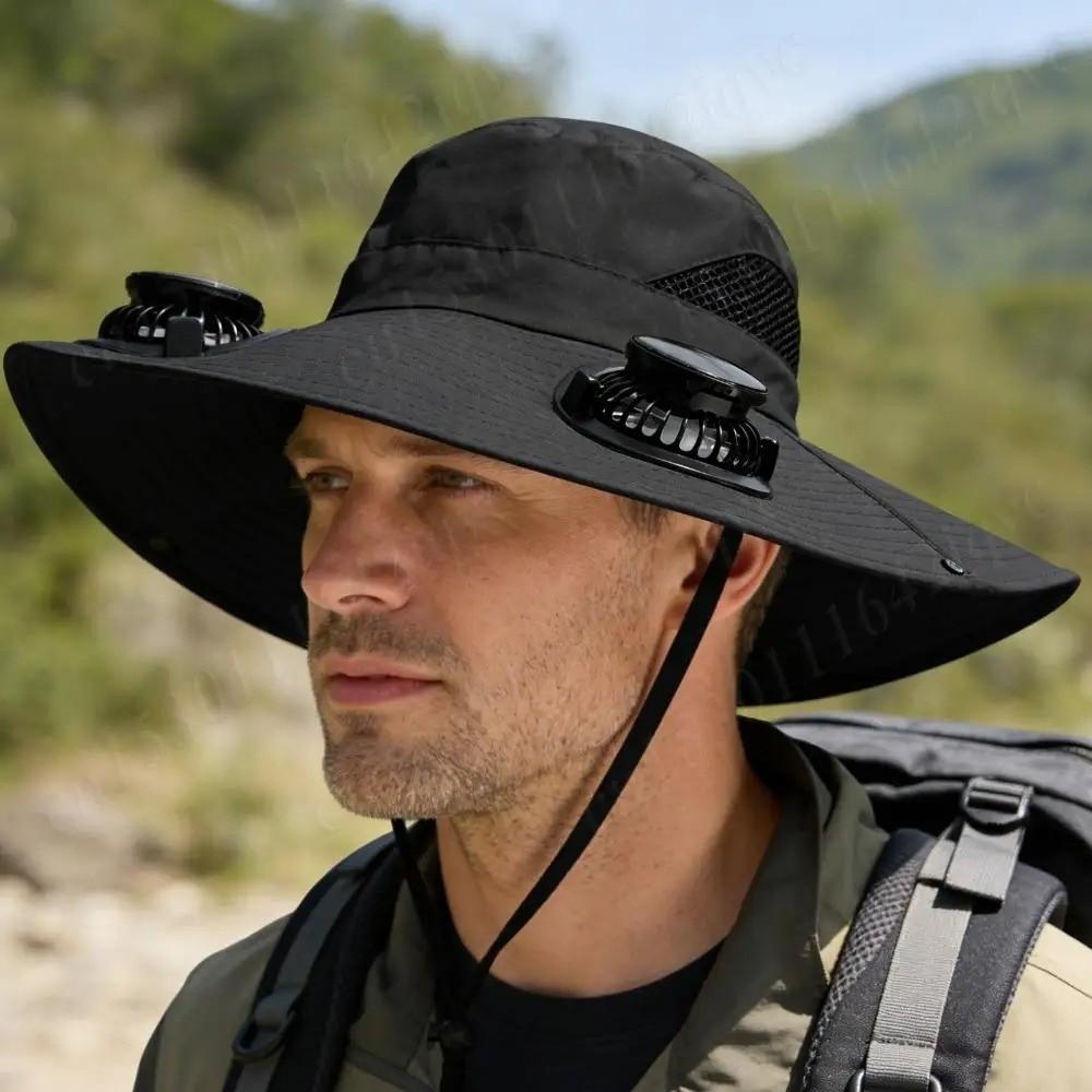 Dual Fan Summer Fan Visor Cap 3 Speeds Fishing Bucket Hat Convenient Solar Fan Hat Outdoor Travel