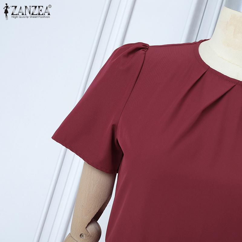 ZANZEA Vestido informal de verano para mujer, con cuello redondo y manga corta