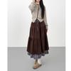 Coffee Corduroy Layered Long Skirt for Plus Size Women - Japanese Style Plaid