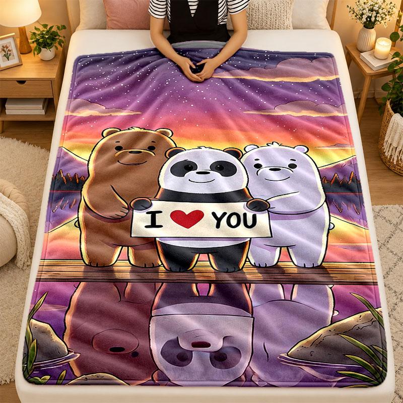 Flannel BlanketBear Warm Soft Throw Blanket for Indoor Sofa Bed Living Room Use