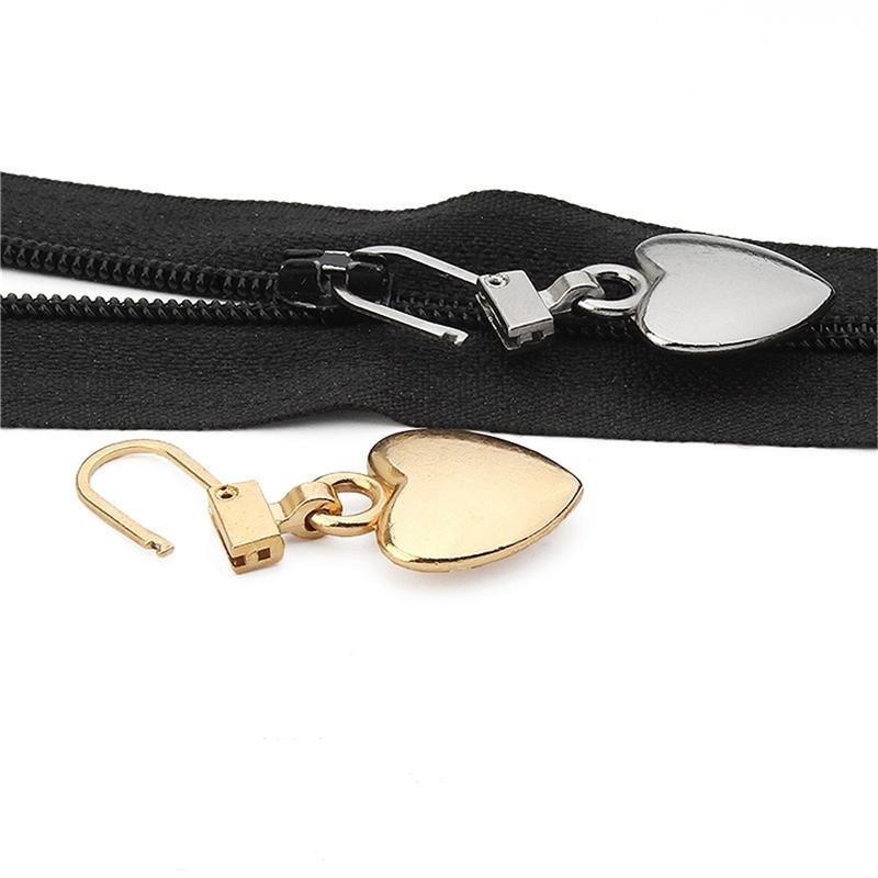 5PCS Sewing Zippers Puller Head Heart Shape Detachable Metal Zipper Slider Repair Kits for Bags Backpack Coat Zipper Pull Tab