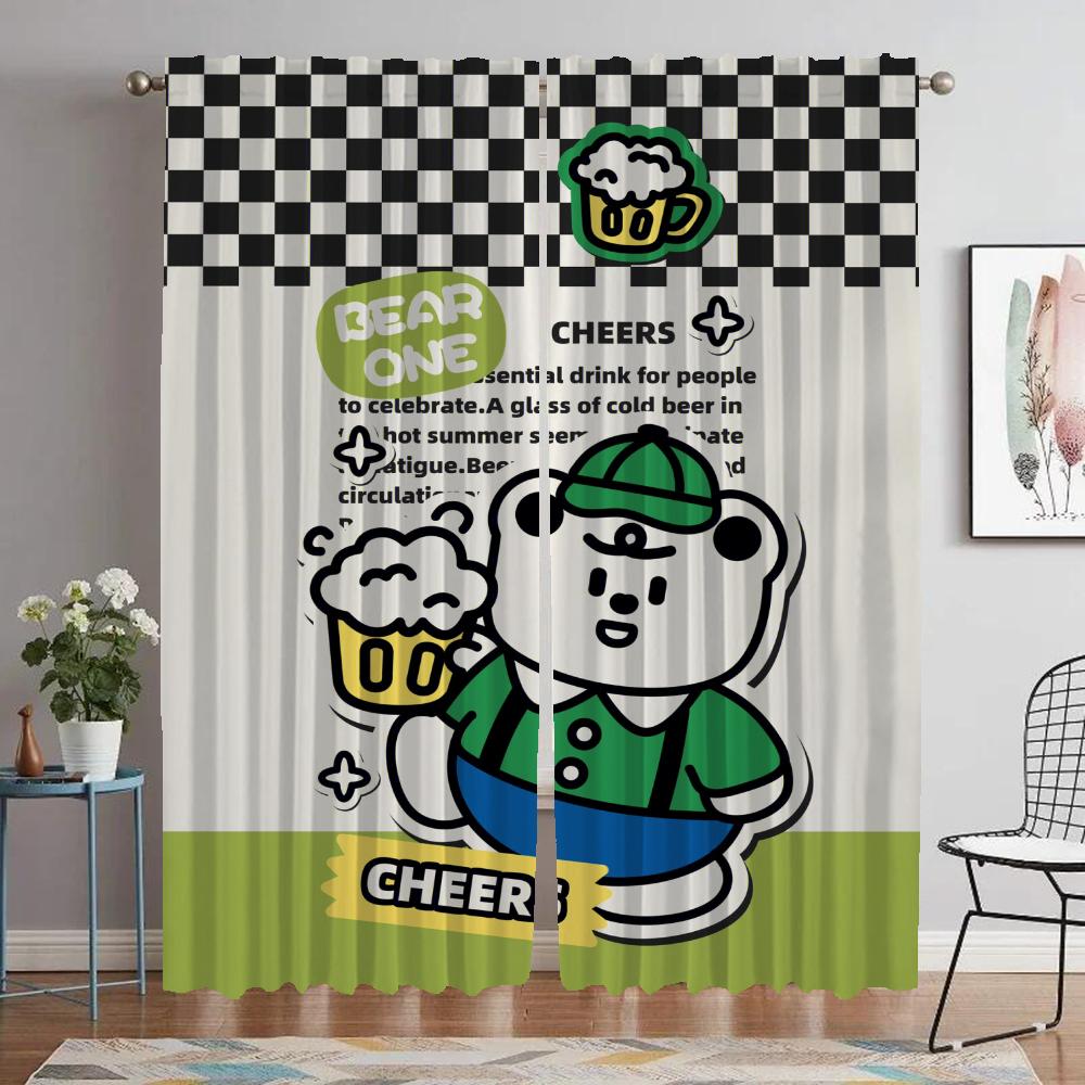 

Curtains for Living Room Curtain Bear Home Interior Curtains 2 Pieces Partition Shades Tulle for Bedroom Halloween Decoration W50xH70cmx2pcs-CL