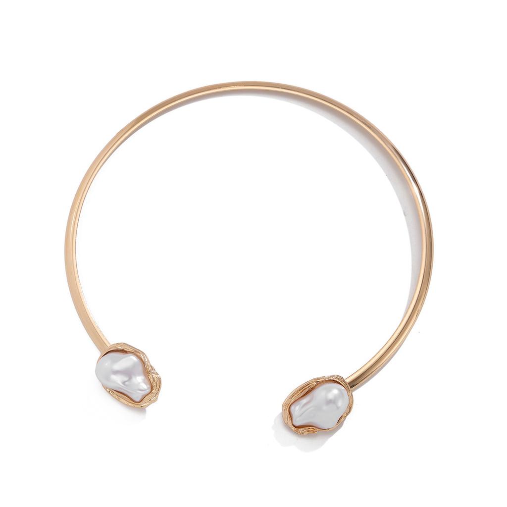Ins Style Baroque Pearl Collar Choker Commuting Style Minimalist Metal Opening Ornament