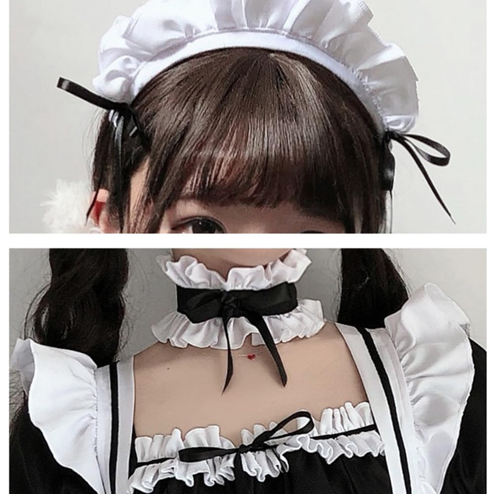 GEAHOL Maid Cafe Maid Classic Short Unisex for Men and Perfect for and Adults Costume, Cosplay, Apron, Length, 10-Piece Set, Women, Cosplay, Events,