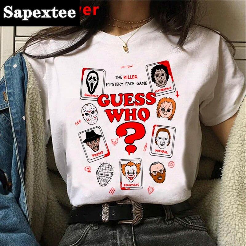 Chucky Harajuku Funny Cartoon Horror T Shirt Women Harajuku Ullzang Graphic T-shirt Vintage Anime Unisex Tshirt Fashion Top Tees FeUnisex