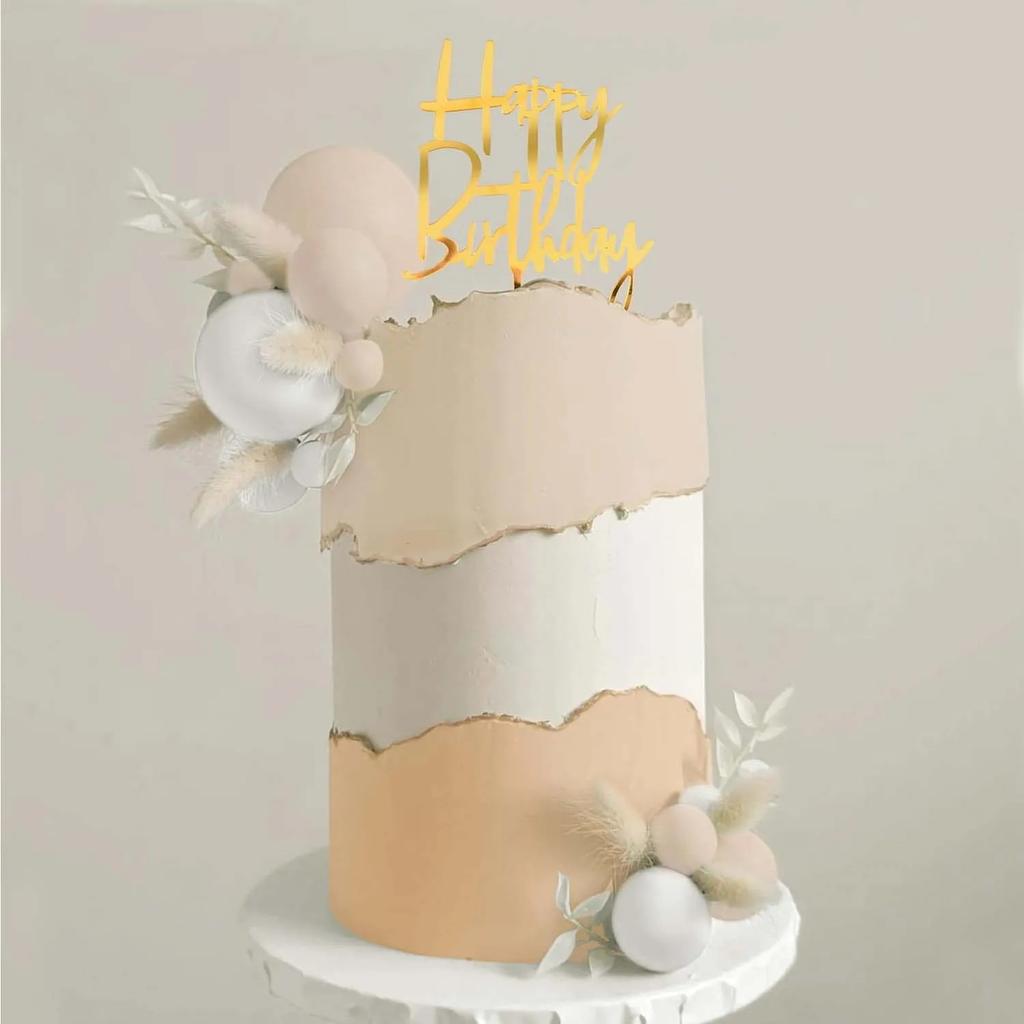 Balls Cake Topper Boho Grass Cake Topper Happy Birthday Cake Decorations for Wedding Birthday Boho Themed Party Supplies