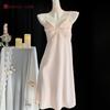 Ice Silk Suspender Nightdress Women's Summer Sexy Pure Lust Girl Loungewear Suit with Chest Pad Silk Pajamas Spring and Summer