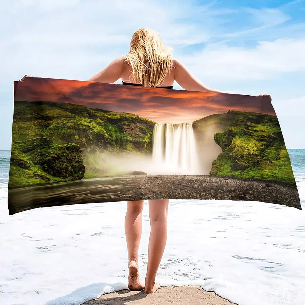 Microfiber Beach Towel, Sand Free Beach Blanket, Quick Dry Sand Free Lightweight Large Oversized Beach Towel Waterfall Print