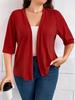 Plus Size Women's Mid-Sleeve Cardigan Jacket - Lightweight, Solid Color, 2026 New Arrival