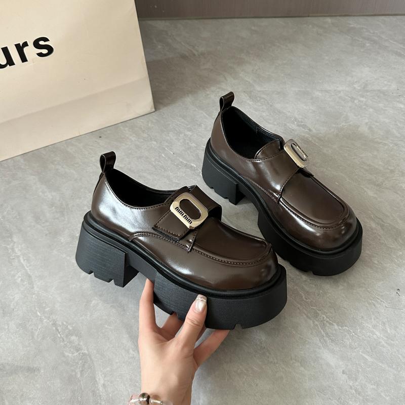 Fashion Street Style Thick Bottom Women Mary Jane Shoes Concise Shallow Slip On Leather Shoes Ladies Outdoor Dress Pumps