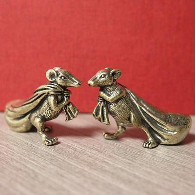 1pc Retro Brass Mouse Ornament,Lucky Mouse,Peach Figurine Miniatures,Cute Rat,Lucky Animal,Small Desktop,Home Decor