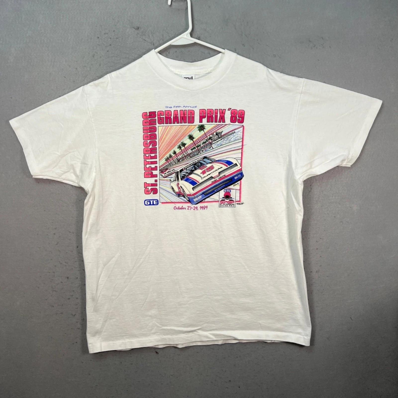 

Vintage 1989 Grand Prix IMSA GTE Oldsmobile Racing White T-Shirt Size XXL 3XL