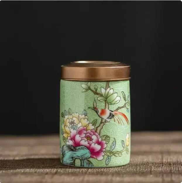 

Boutique Ceramic Tea Tins Household Storage Tea Container Kitchen Spice Sealed Tank Travel Portable Coffee Moisture-proof Jar 4.5x6.5cm 60ml