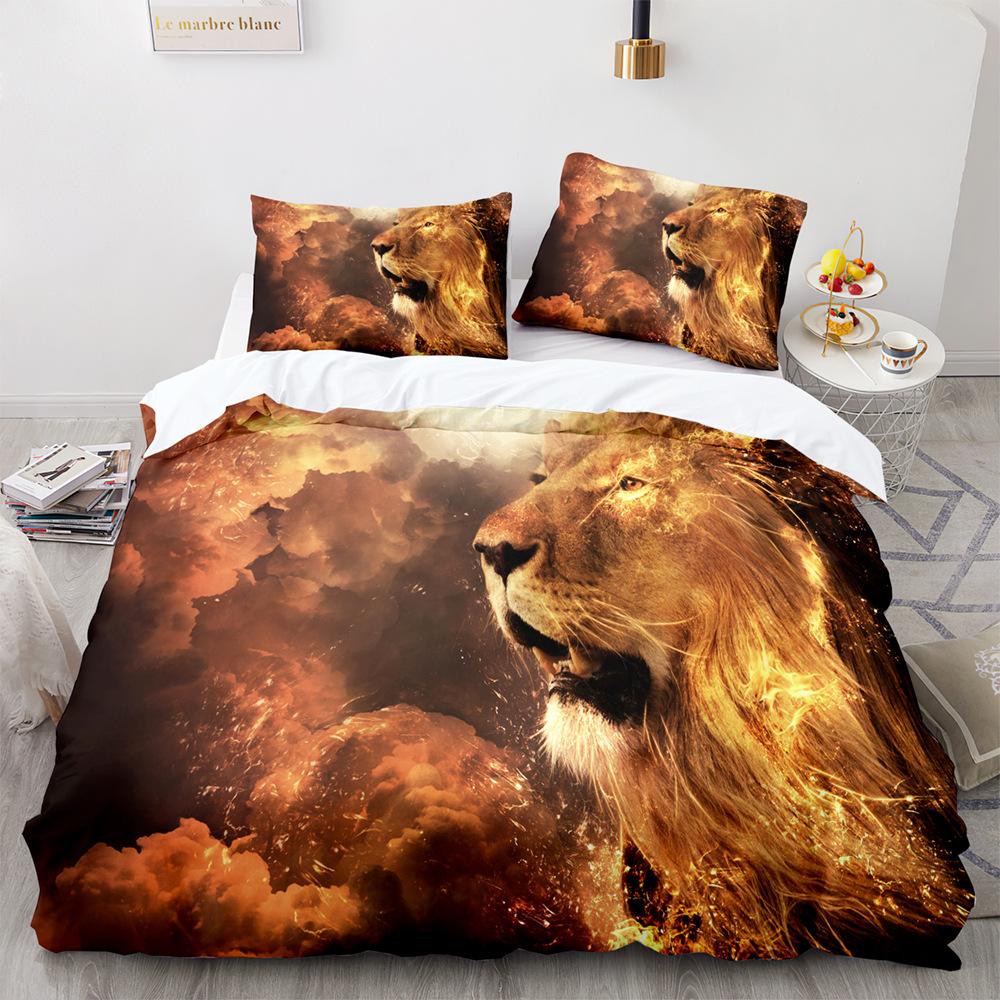 Comforter Lion King/Queen Sizewild Animal Print 3D Bedding Setbrown Lion Soft 2 Sblack