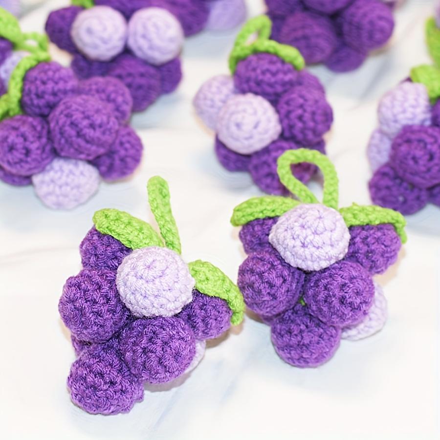 2pcs Handmade Crochet Grape Keychain - Purple Knitted Hanging Decoration with Green Leaves, Artifical Crocheted Fruits