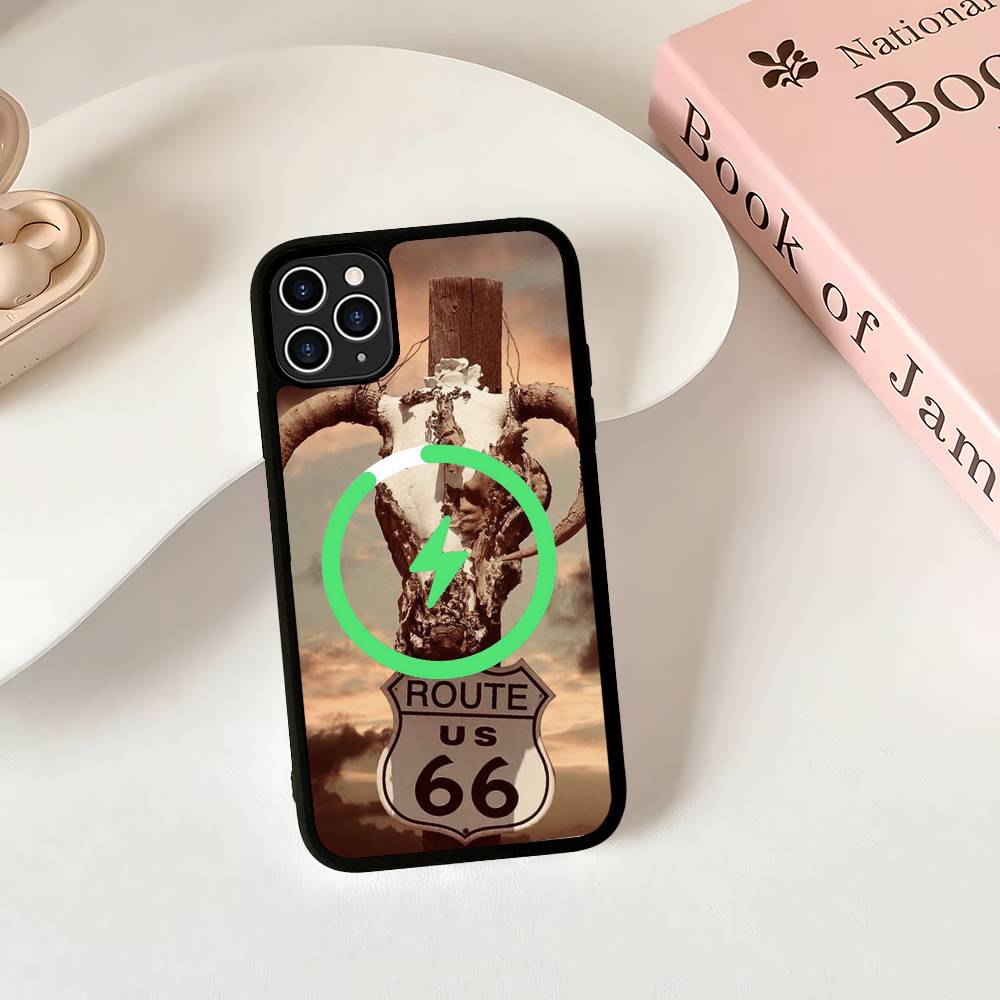 

America Route 66 Magnetic Matte Phone Case For IPhone 16 17 15 14 13 12 11 For Magsafe Wireless Charge Cover iPhone 13pro max