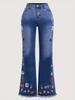 Women's Plus Size Stretch Micro Flare Embroidery Denim Jeans