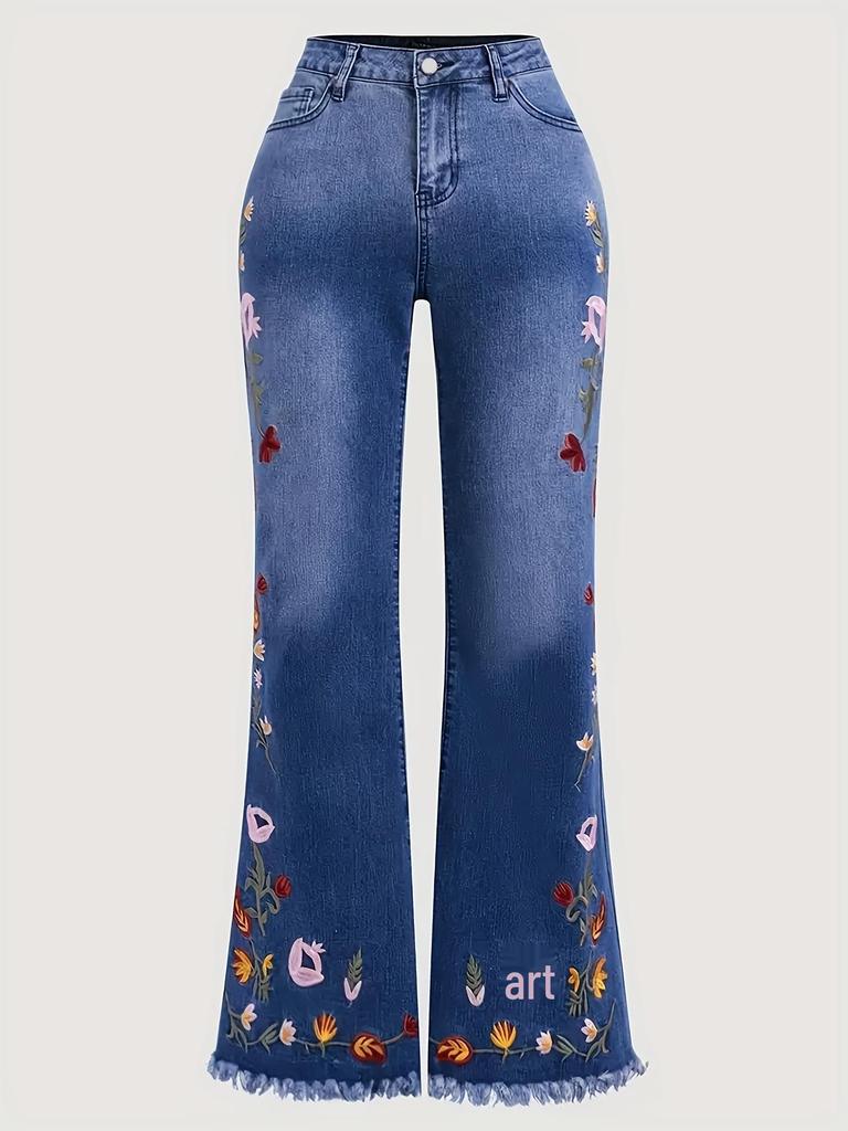 Women's Plus Size Stretch Micro Flare Embroidery Denim Jeans