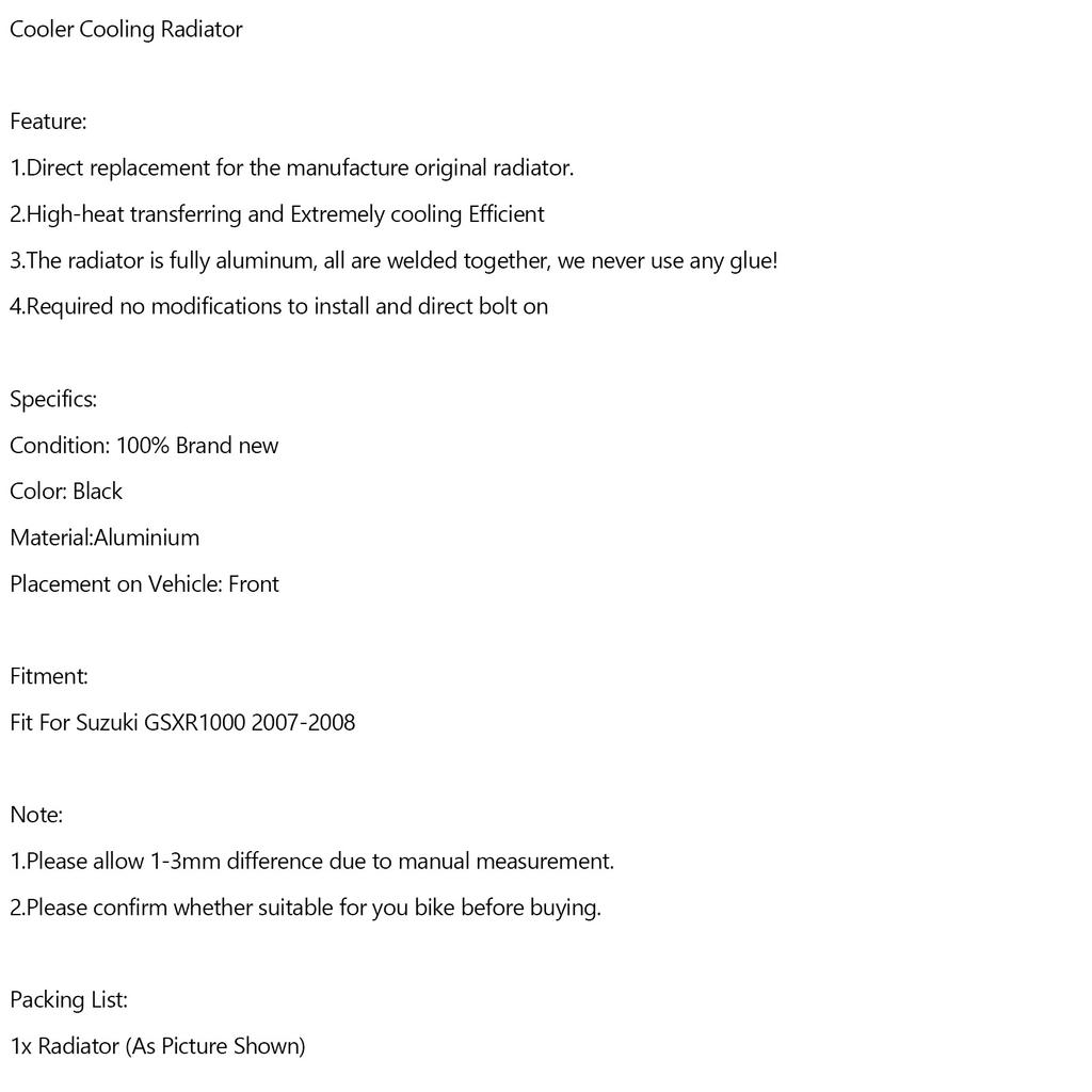 Aluminium Kühler Kühler Kühlung Für Suzuki GSXR1000 GSX-R 1000 2007-2008 K7