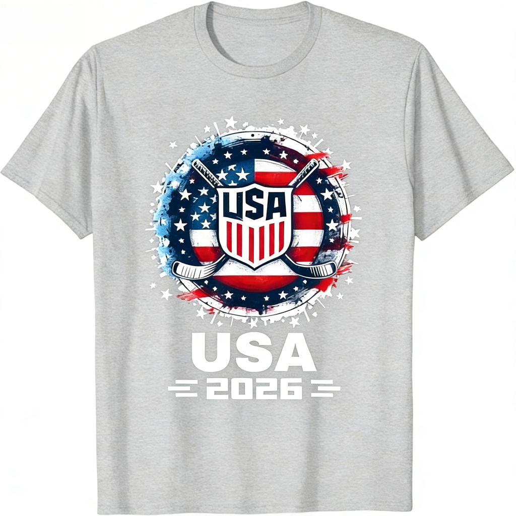 USA Ice Hockey Team 2026 Hockey 2026 USA Team 2026 TShirt Men and women Fashion Casual pure cotton Shortsleeved top Y2K ins