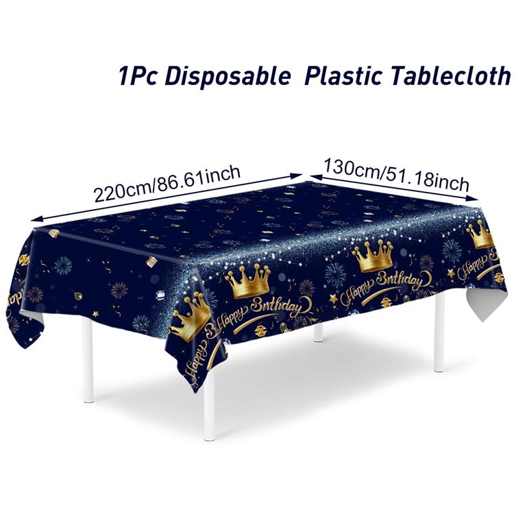 

220x130cm Blue Gold Crown Disposable Tablecloth Birthday Party Decor for Men Women Years Old Table Cover Birthday Party Supplies
