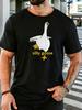 Cartoon Standing Goose Silhouette Slogan Print Unisexs Breathable Cotton Round Neck Short Sleeve Humor Casual Daily Street Top