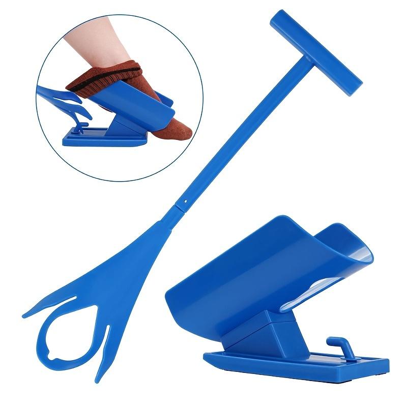 

Easy-grip blue plastic sock aid with support base - Great for seniors, pregnant women and people with disabilities - Perfect holiday gift for