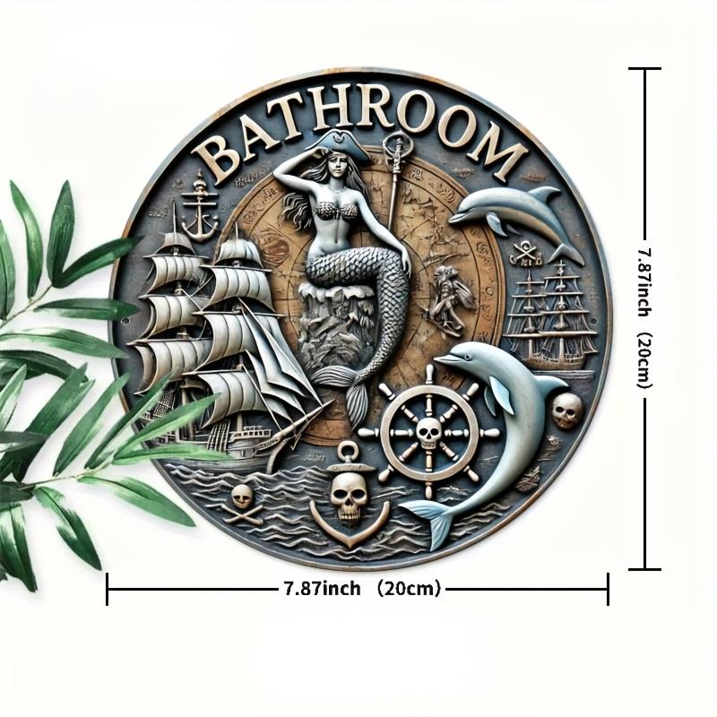 

2d Плоска 20*20см Дерев яна настінна картина Логотип на морську тематику з Морячкою, Русалкою та Піратом, з Черепом, Компасом та Вітрильником, Унікальний подарунок для любителів океану 20*20cm