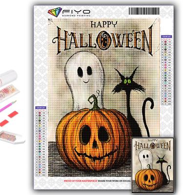 Full 5D Diy Diamond Painting Halloween Pumpkin And Witch Castle 5D Diamond Painting