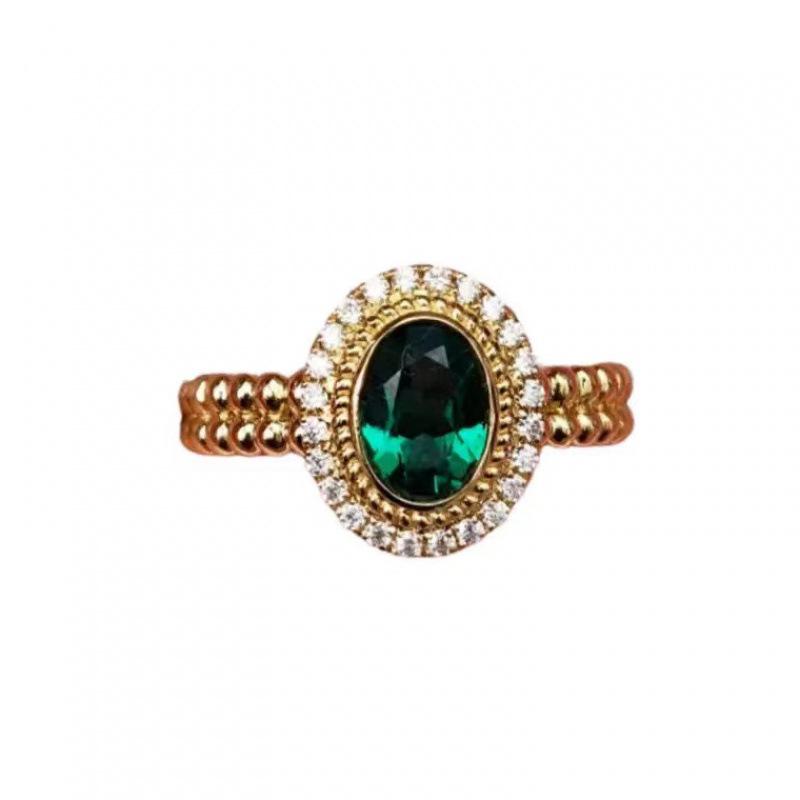 18K Gold-Plated European Retro Emerald Gemstone Women s Ring Adjustable