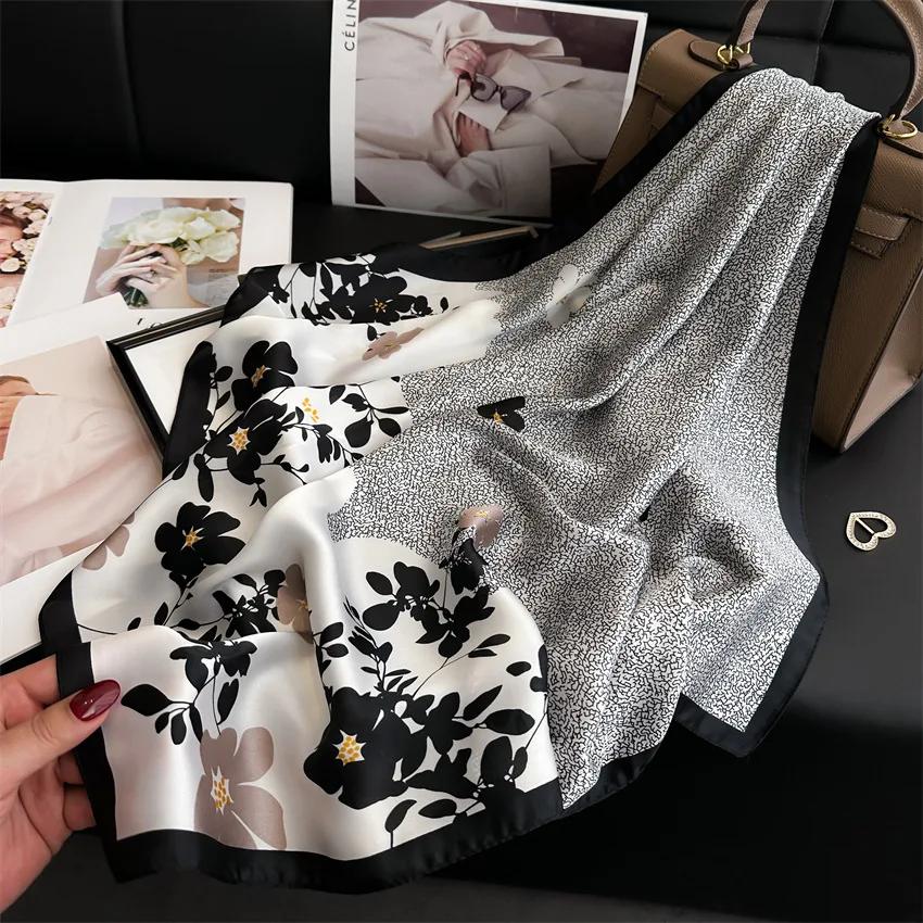 New Luxury Women's Soft Satin Hair Scarves Fashion Square Printed Headscarf 70cm Professional Accessories Designer Scarf