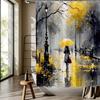 Charming Rainy Day Print Waterproof Shower Curtain For Bathroom, Yellow Umbrella Design High-End Toilet Partition Curtain