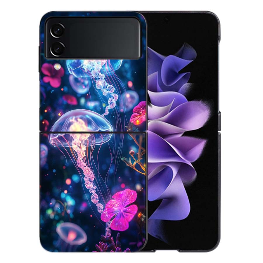 Enchanting Neon Jellyfish Coque For Samsung Z Flip7 6 Galaxy Case Shockproof Z Flip5 Z Flip3 4 5G Hard Cover Phone TPU PC Hard
