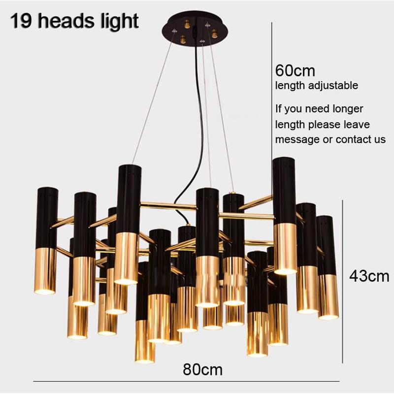 American Style LED Chandelier Living Room Decoration Metal Tube Black Gold Pipe Hanging Lamp Kitchen Indoor Lighting Fixture