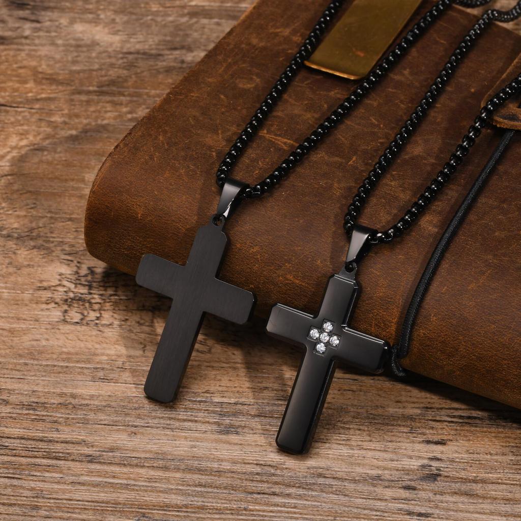 Dainty Zircon Cross Necklaces for Men Boys,Stainless Steel Plain Cross Pendant Necklaces,Hip Hop Cool Birthday Father Gifts