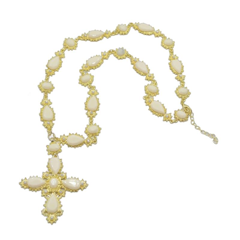 

Crucifix Pendant Necklace for Parties and Event Colored Gemstones Sweater Chain Handmade Sophisticated Choker Neckchain