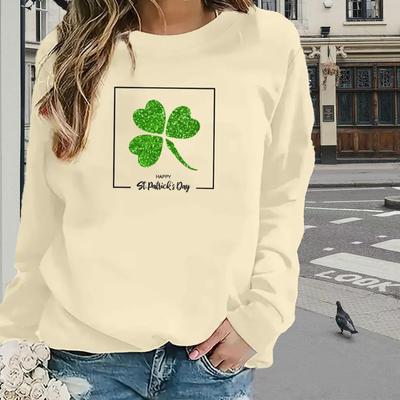 Tops For Women Happy Clover Print Round Neck Long Sleeve T-shirt Fall Casual Slim Pullover Women's Long Sleeve Top