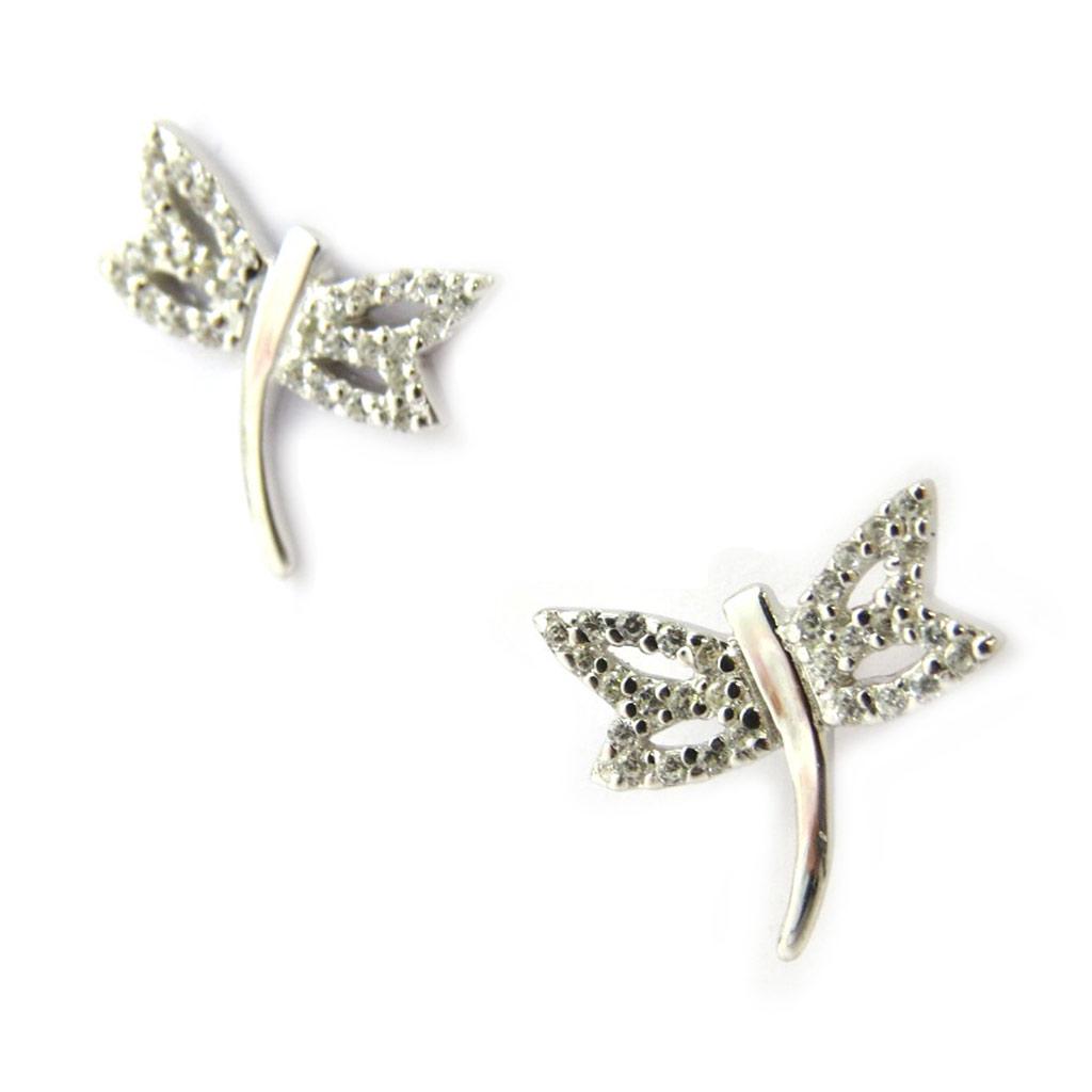 Les Trésors De Lily [M0929] - Silberne 'Libellen'-Ohrringe in Weiß