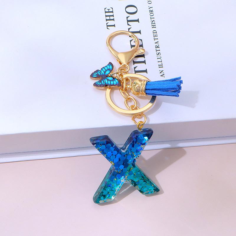 1 Stück Schriftzug Schlüsselanhänger für Rucksackanhänger Schlüsselanhänger Schlüsselring mit Quaste Schmetterling Niedlich Farbverlauf Harz Blau Pailletten