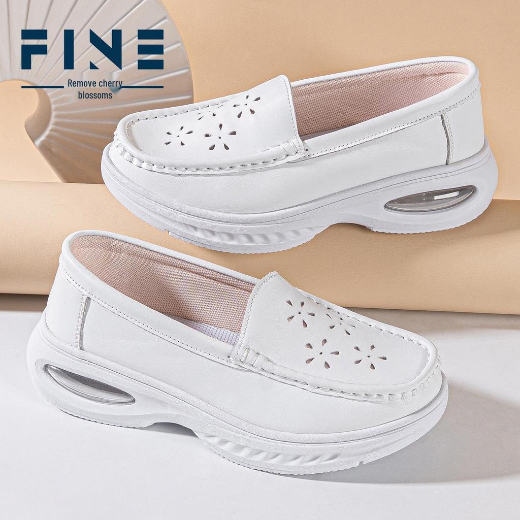 Women's Summer Cowhide Nurse Shoes: Breathable, Soft-Sole, Non-Slip Air Cushion Work Shoes for Comfort