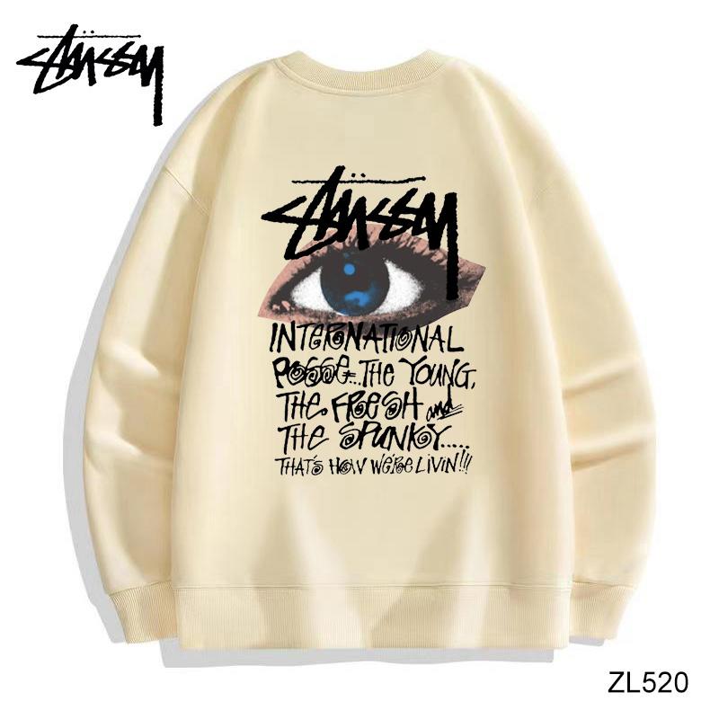 

Stussy Winter High Quality Cotton Silver Fox Fleece Warm Round Neck Sweater Glasses Graffiti Print Couple Sweater