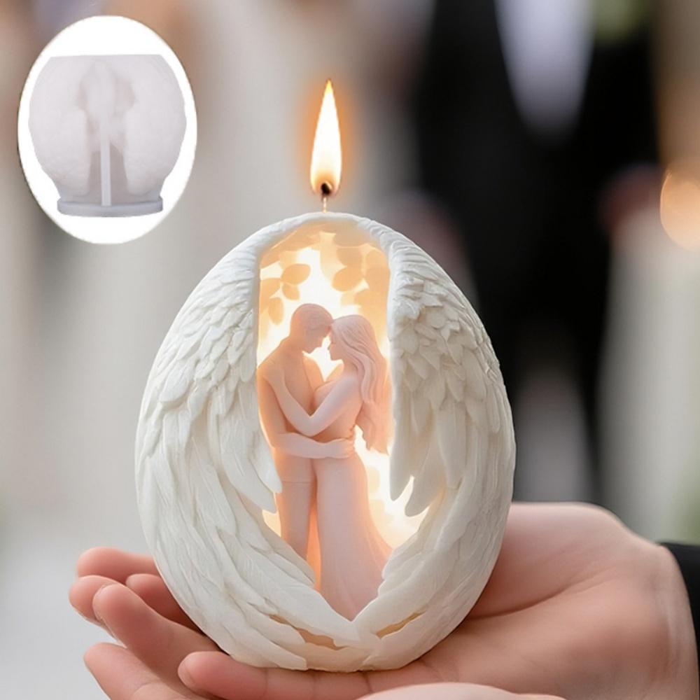 Romantic Valentine's Day Candle Silicone Mold Angel Wings Couple Scented Candle Plaster Ornament Mold Handmade Gift Wedding Deco